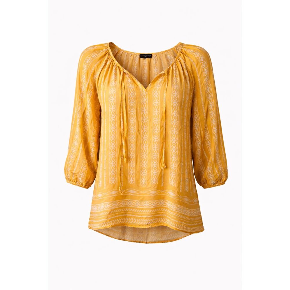 Fred David Mustard Boho Peasant Blouse Size L Lightweight Top